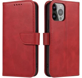 Piniginės Dėklas Su Atlenkiamu Stovu Iphone 15 Pro Max Magnet Case - Raudonas