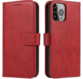 Piniginės Dėklas Su Atvartu Ir Stovu Iphone 15 Plus Magnet Case - Raudonas