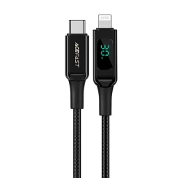 Pintas Kabelis Su Led Ekranu, Skirtas Iphone Mfi Usb-c - Lightning 1,2 M 30w 3a Juodas