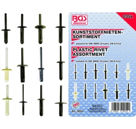 Plastikinių kniedžių asortimentas automobiliams | GM, BMW, Chrysler, VW, Ford | 235 vnt. (9054)