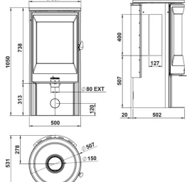 Plieninė krosnelė Invicta Neosen, su šoniniais stiklais, 6kW (P948837)