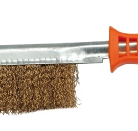 Plieninis šepetys dengtas žalvariu su plastikine rankena (06965)