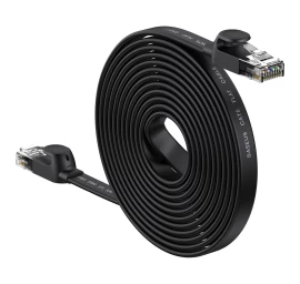 Plokščias Tinklo Kabelis Patchcord Rj45 Speed Six 1000mbps 15 M - Juodas