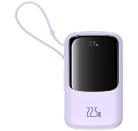 Powerbank 10000 Mah 22,5 W Su Ekranu, Integruotu Usb-c Kabeliu Qpow Pro+- Violetinė