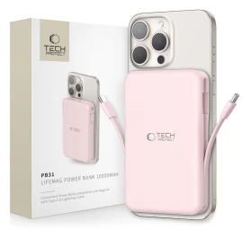 powerbank 10000 Mah Usb-a Usb-c Su Usb-c Kabeliu iphone Lightning Magsafe - Rožinis