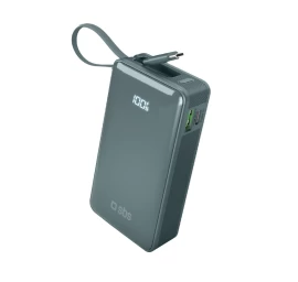 Powerbank 10000mah Usb-a Usb-c Su Ekranu, Integruotu Usb-c Kabeliu 20w - Pilka