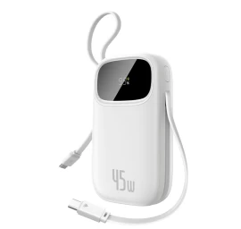 Powerbank 20000mah Usb-a Usb-c Su Ekranu Ir 2 Integruotais Laidais 45w - Baltas