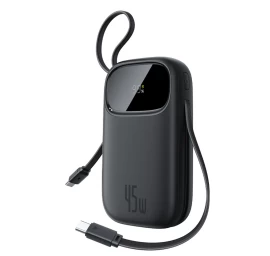 Powerbank 20000mah Usb-a Usb-c Su Ekranu Ir 2 Integruotais Laidais 45w - Juodas