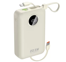 powerbank K14+ 20000 Mah 22,5 W Usb-c Usb-a Su Integruotu iphone Lightning Usb-c Kabeliu - Baltas