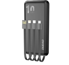 Powerbank K6pro 10000mah Universalus Su Usb-c Microusb Lightning Kabeliu, Juodas