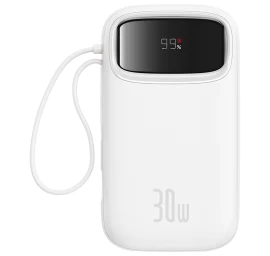 Powerbank Qpow 2 20000mah 30w Su 2 Integruotais Usb-c Laidais - Baltas