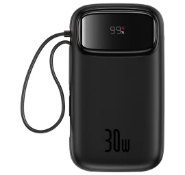 Powerbank Qpow 2 20000mah 30w Su 2 Integruotais Usb-c Laidais - Juodas