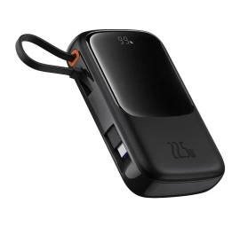 powerbank Qpow Pro+ 10000 Mah Su Usb-c Kabeliu Ir Ekranu - Juodas