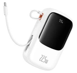 powerbank Qpow Pro+ 20000 Mah Su Usb-c Kabeliu Ir Ekranu - Baltas
