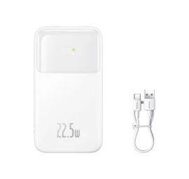 Powerbank Su Ekranu 10000mah 22,5w Comet Series + Usb-a - Usb-c Kabelis 0,3 M, Baltas