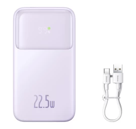 Powerbank Su Ekranu 10000mah 22,5w + Usb-a / Usb-c Kabelis Violetinės Spalvos