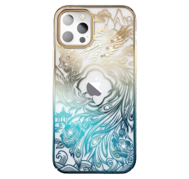 Prabangus iphone 14 Plus Dėklas Su Kristalais phoenix Series Aukso-mėlynos Spalvos