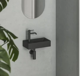 Praustuvas Ravak Veda Wall 40 K Mini, su skyle maišytuvui, spalva- juoda matinė, XJXLD240000