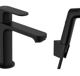 Praustuvo maišytuvas HANSGROHE Rebris S 110 su bidė dušeliu ir 160 cm žarna, matinis juodas, 72215670