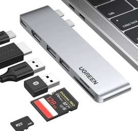 Prievadų Skirstytuvas Hub Macbook Air Pro 2x Usb-c Hdmi 2x Usb 3.0 Sd Tf Pd Pilka