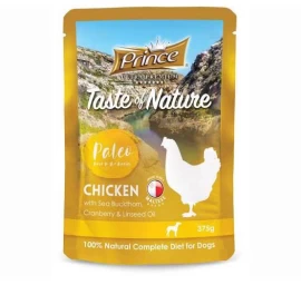 PRINCE Taste of Nature Paleo šlapias ėdalas šunims vištiena/šaltalankiai/linų sėmenų aliejus 375g