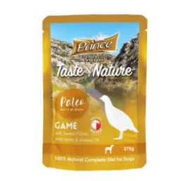 PRINCE Taste of Nature Paleo šlapias ėdalas šunims žvėriena/saldžioji bulvė/laukinės žolelės/linų sėmenų aliejus 375g