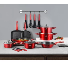 Puodų ir keptuvių rinkinys 21 dalių marmurinis Cherry RED ZILNER ZL-8541