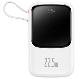 Qpow Powerbank 10000mah Integruotas C Tipo Usb Laidas 22,5w Greitasis įkrovimas Baltas
