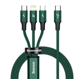 Rapid 3in1 Usb-c - Usb-c / Lightning / Micro Usb 20w Kabelis 1,5 M žalias