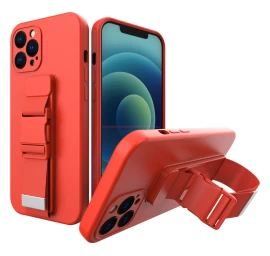 Raudonos Spalvos Virvinis Tpu Gelio Dėklas Su Oro Pagalve Ir Dirželiu iphone 12 Pro Max