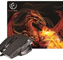 Rebeltec Red Dragon Laidinė Pelė + Pelės Kilimėlis