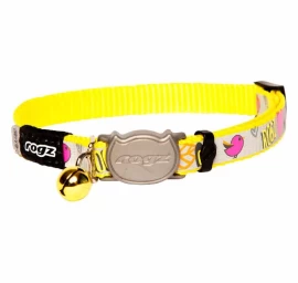 ROGZ Reflecto antkaklis katei geltonas su paukščiais 11mm 20-31cm, CB40H