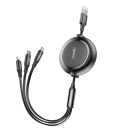 rollaway Kabelis 3in1 Usb Microusb Iphone Lightning Usb-c 3.5a 35cm 120cm Juodas