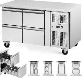 šaldomas Gastronomijos Stalas Ant Ratukų 4 Stalčiai 280 L 136 X 70 X 85 Cm