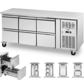 šaldomas Gastronomijos Stalas Ant Ratukų 6 Stalčiai 410 L 179 X 70 X 85 Cm