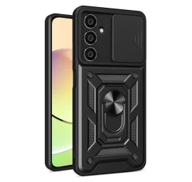 šarvuotas Dėklas Hybrid Armor Camshield, Skirtas Samsung S23 Fe Su Kameros Dangteliu - Juodas šarvuotas Dėklas Hybrid Armor Camshield, Skirtas Samsung S23 Fe Su Kameros Dangteliu - Juodas