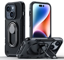 šarvuotas Dėklas iphone 14 Plus Su Stovo žiedo Laikikliu, Juodas