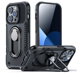 šarvuotas Dėklas iphone 14 Pro Su Stovo žiedo Laikikliu, Juodas