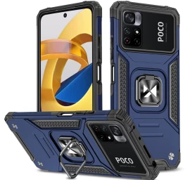 šarvuotas Dėklas + Magnetinis Laikiklis Mi Poco M4 Pro 5g / Redmi Note 11 5g Ring Armor Blue