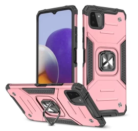 šarvuotas Dėklas + Magnetinis Laikiklis Samsung Galaxy A22 4g Ring Armor Rožinės Spalvos