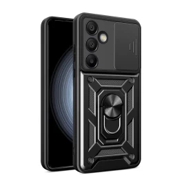 šarvuotas Dėklas samsung Galaxy A56 Su Fotoaparato Dangteliu hybrid Armor Camshield - Juodas