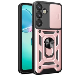 šarvuotas Dėklas Su Fotoaparato žiedo Stovu samsung Galaxy S25+ Hybrid Armor Camshield - Rožinis