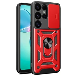 šarvuotas Dėklas Su Fotoaparato žiedo Stovu samsung Galaxy S25 Ultra Hybrid Armor Camshield - Raudonas