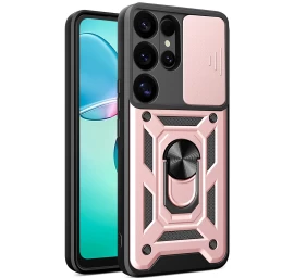 šarvuotas Dėklas Su Fotoaparato žiedo Stovu samsung Galaxy S25 Ultra Hybrid Armor Camshield - Rožinis