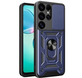 šarvuotas Dėklas Su Fotoaparato žiedo Stovu, Skirtas samsung Galaxy S25 Ultra Hybrid Armor Camshield - Mėlynas