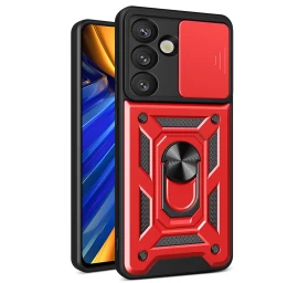 šarvuotas Dėklas Su Fotoaparato žiedu, Skirtas samsung Galaxy S25 Hybrid Armor Camshield - Raudonas