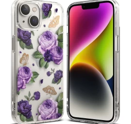 šarvuotas Dėklas Su Geliniu Rėmeliu Iphone 14 Plus Fusion Design Purple Rose Skaidrus