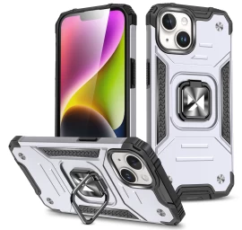 šarvuotas Dėklas Su Pirštų Laikikliu Iphone 15 Plus Ring Armor Sidabrinis