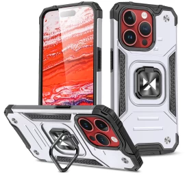šarvuotas Dėklas Su Pirštų Laikikliu iphone 15 Pro Max Ring Armor, Sidabrinis