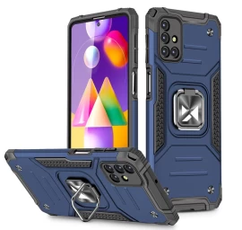šarvuotas Hibridinis Dėklas Samsung Galaxy M31s + Magnetinis Laikiklis Ring Armor Blue